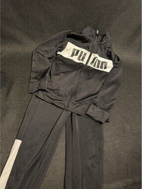 PUMA Boys Size 6 Black White 2 Piece Track Suit Jacket Pants Set